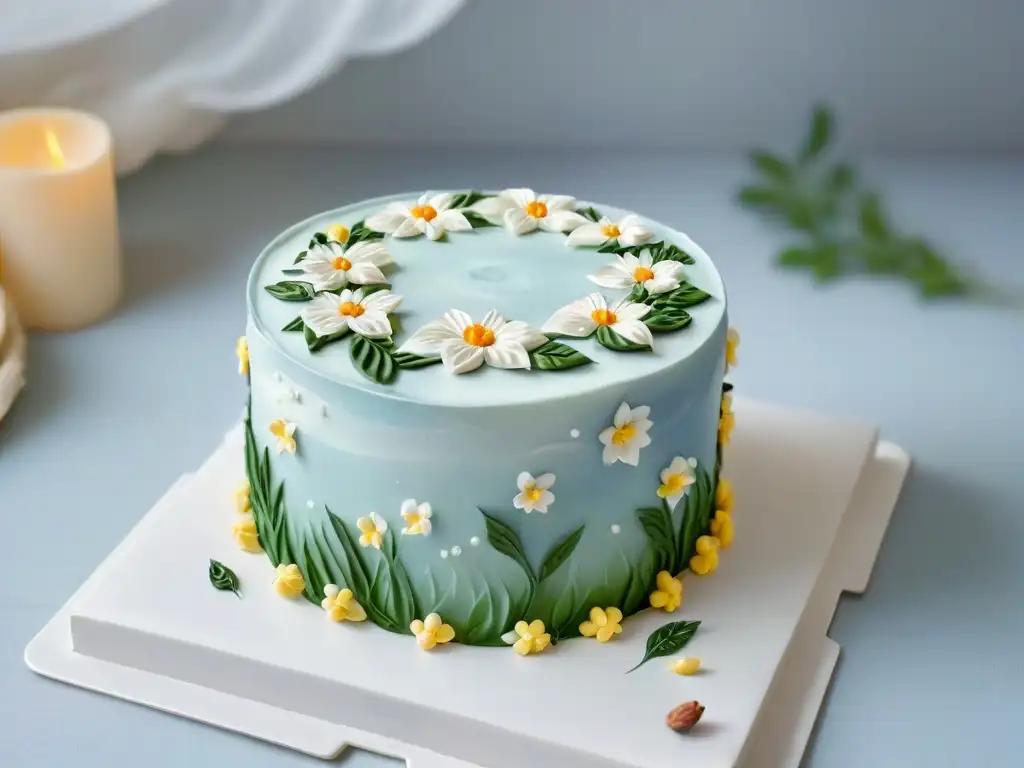 Exquisita miniatura de pastel pintado a mano con diseños florales detallados con pintura comestible para repostería