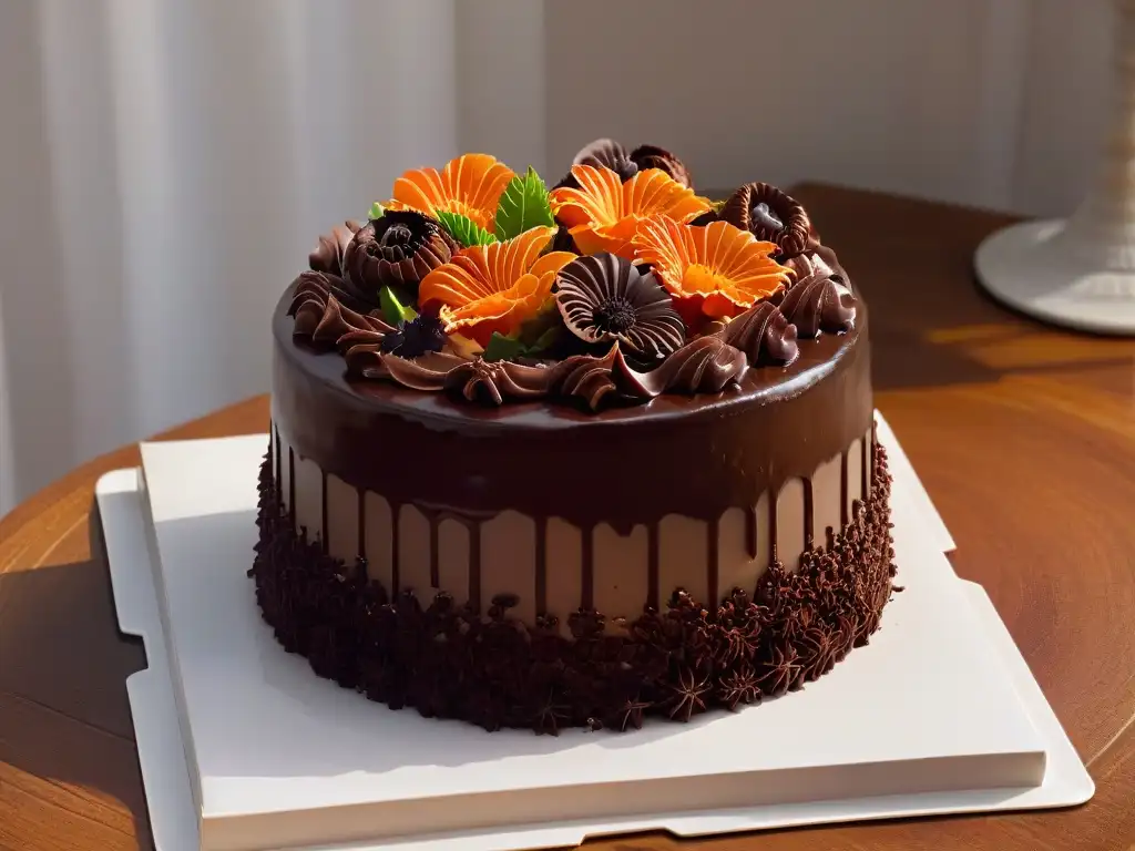 Exquisita decoración de pasteles con chocolate: una obra maestra de chocolate lujosamente adornada con detalles intrincados