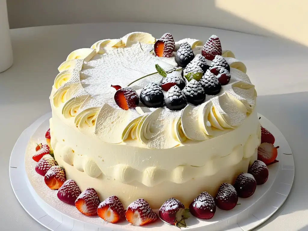 Una exquisita Pavlova con frutos rojos frescos, perfecta para una receta de merengue pavlova frutos rojos