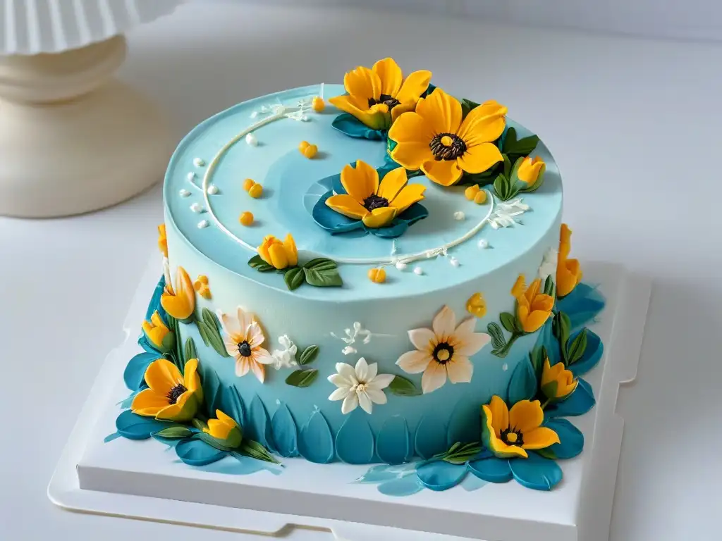 Exquisita pintura comestible para repostería en un minúsculo pastel decorado con flores detalladas