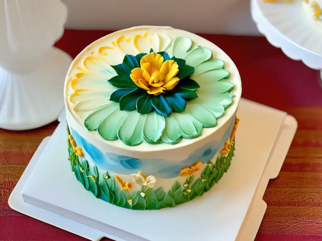 Exquisita pintura comestible para repostería en un pastel miniatura decorado con detalles intrincados y vibrantes colores