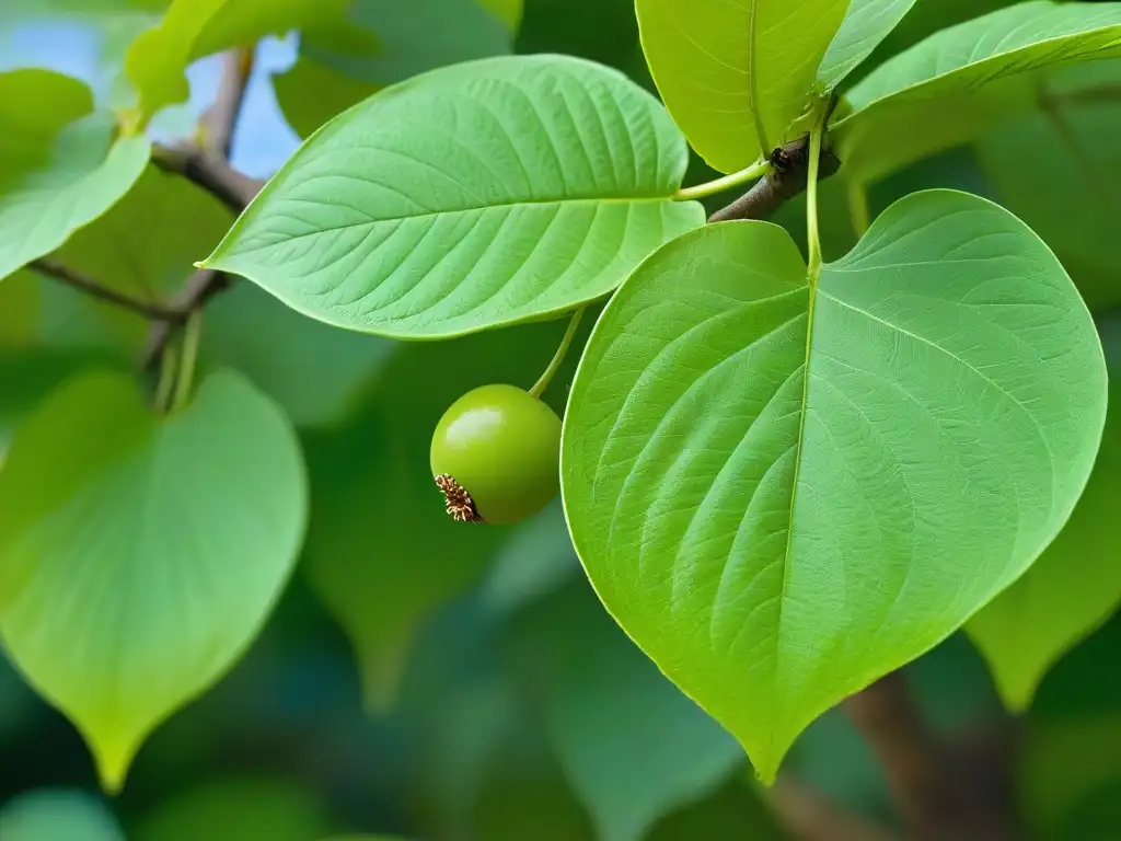 Una exquisita planta de fruta del monje, con hojas verdes vibrantes y frutos redondos, transmite paz y pureza