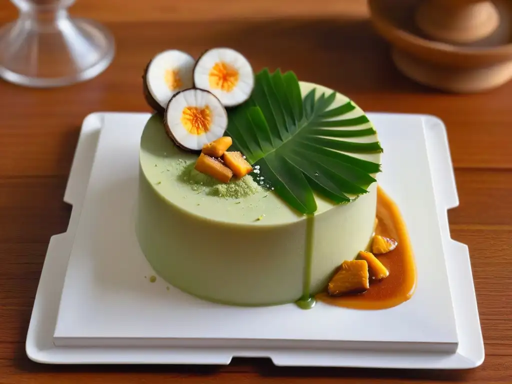 Una exquisita porción de Khanom Chan, postre tailandés con capas de pandan, leche de coco y caramelo de palma