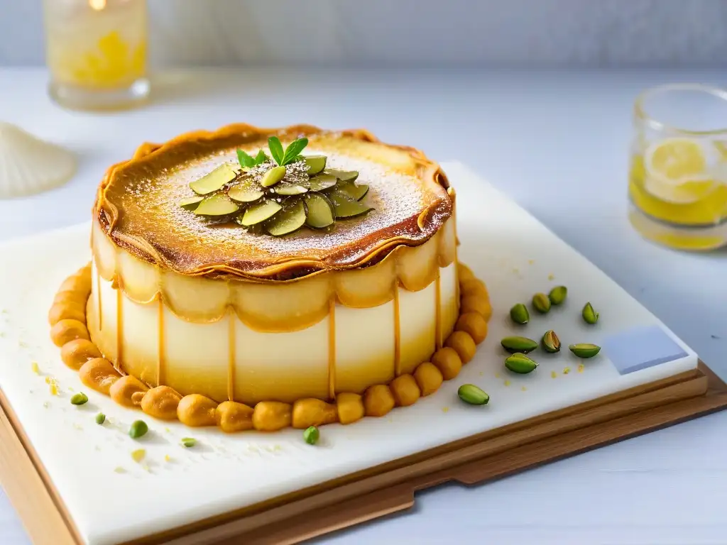 Exquisita Preparación experta de Kunafa en mármol blanco