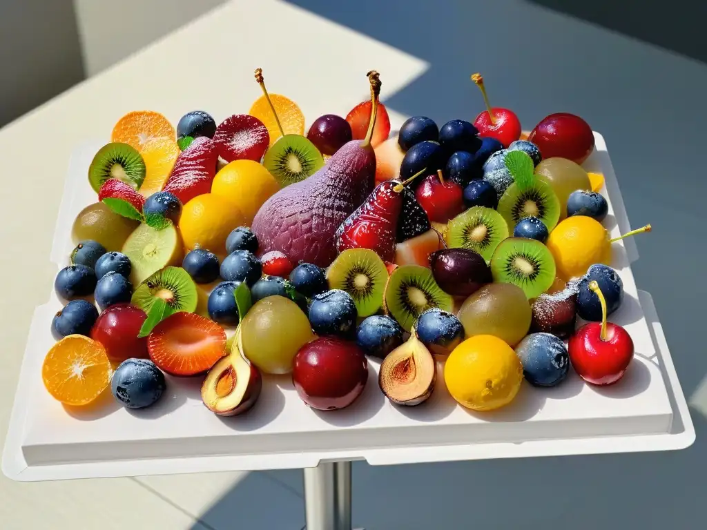 Exquisita presentación de frutas confitadas gourmet navidad en plato blanco moderno, resaltando su brillo y colorido natural