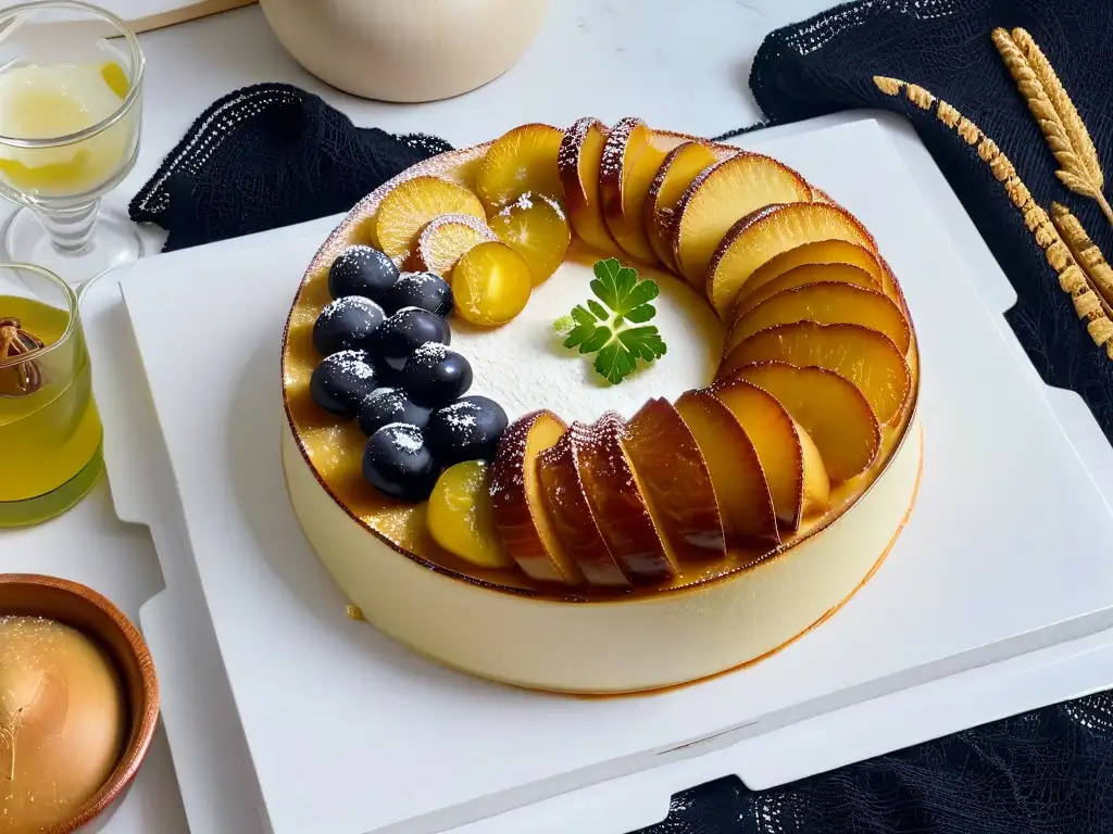 Una exquisita presentación de postres de Año Nuevo tradicionales de diversas culturas en una elegante bandeja blanca con detalles dorados