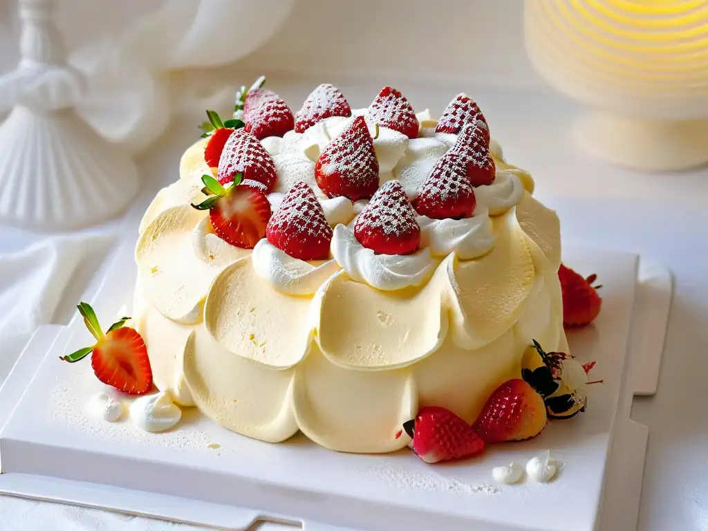 Exquisita Receta Wattleseed Pavlova australiana con crema batida y fresas frescas