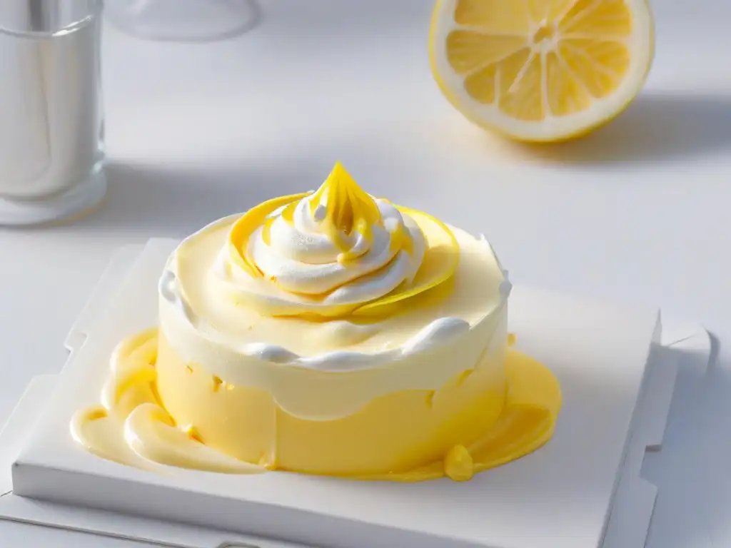 Exquisita receta de crema de limón con merengue suizo en vaso de postre, una obra de arte culinaria llena de elegancia y sabor