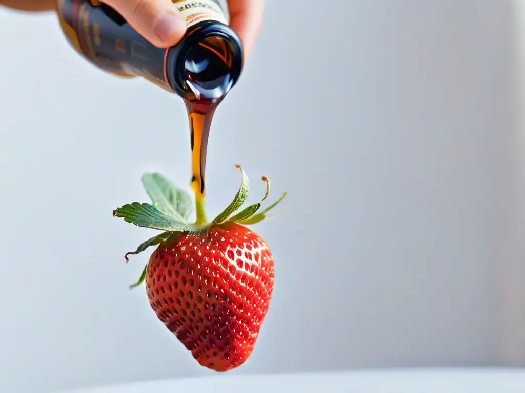 Exquisita receta de postre con vinagre balsámico: gota sobre fresa madura