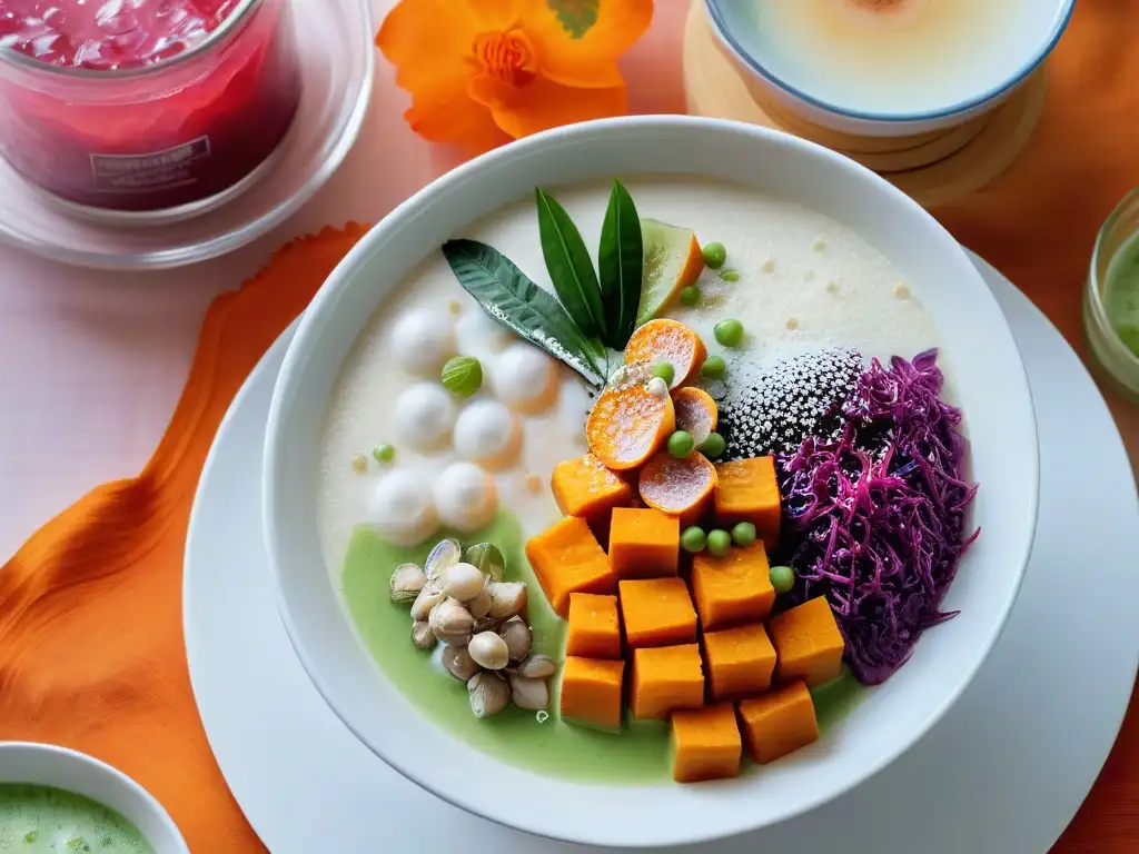 Deléitate con la exquisita receta tradicional Bubur Cha Cha, un cuenco rebosante de colores y sabores vibrantes