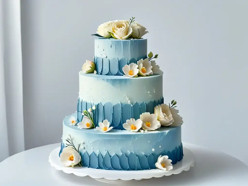 Exquisita tarta de bodas: artesanía tradicional y elegancia contemporánea Exquisita repostería clásica en festivales: torta de bodas adornada con encajes y flores de azúcar en tonos pastel
