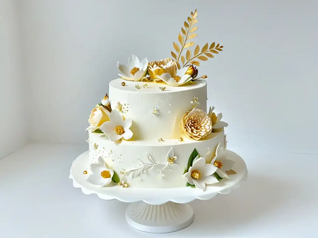 Exquisita repostería con flores de azúcar y detalles en oro, reflejo de tendencias COVID19 pandemia