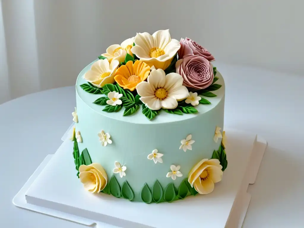 Exquisita decoración repostería gourmet técnicas avanzadas en torta fondant con ramo flores buttercream