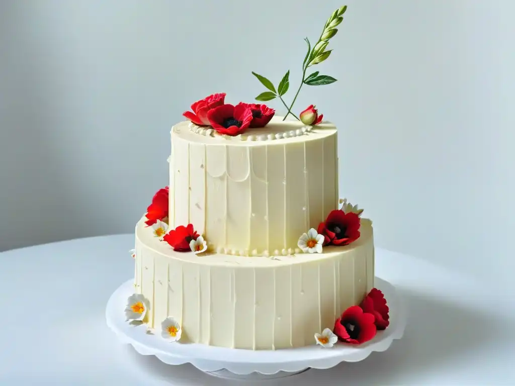 Exquisita repostería con Ingredientes Comercio Justo: detallada torta adornada con flores comestibles y diseño de repostería elegante