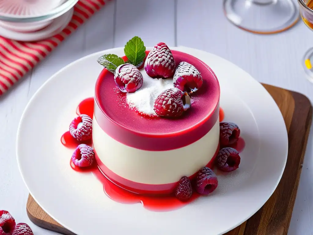 Una exquisita gelificación en repostería innovadora: panna cotta de frambuesa en copa de vidrio