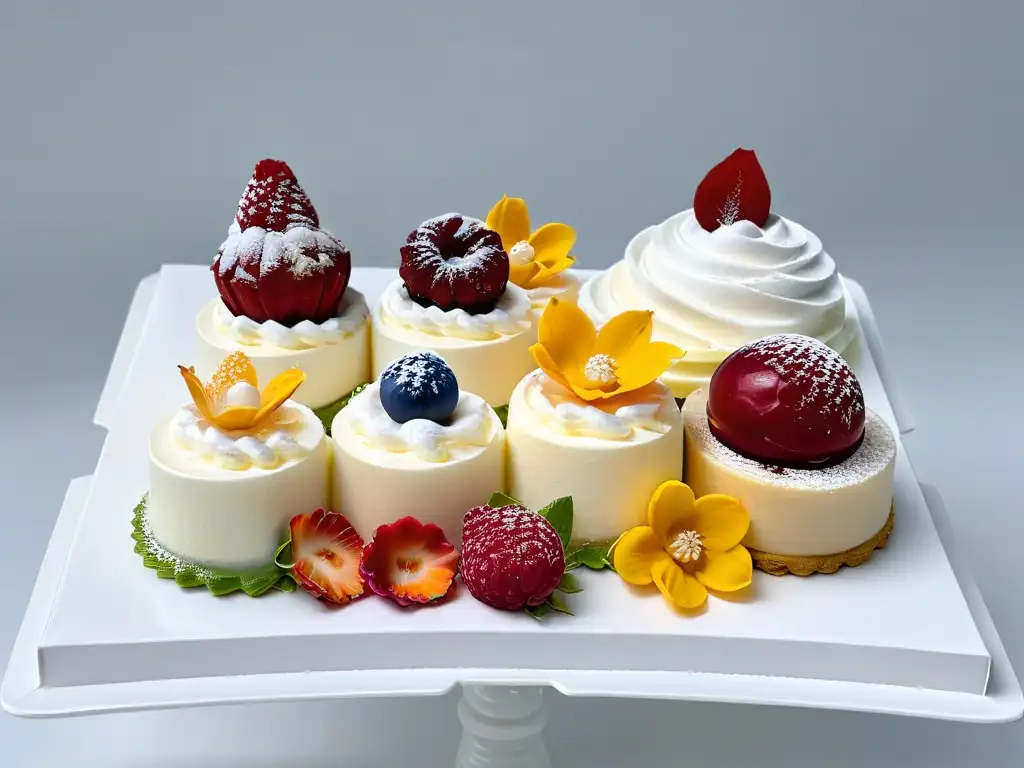 Exquisita repostería en miniatura: tendencias globales en un elegante plato blanco