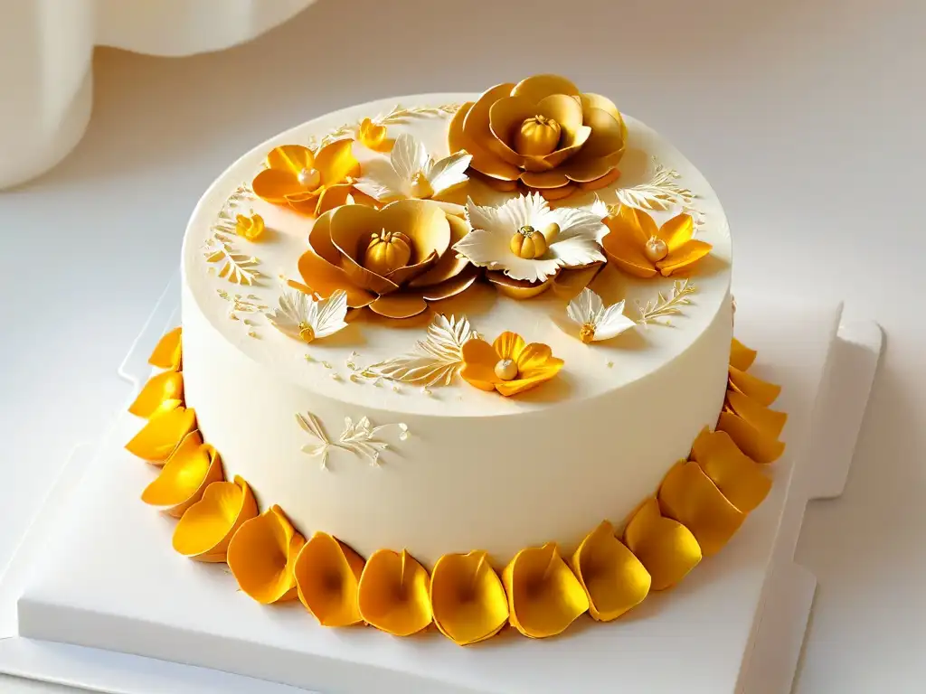 Exquisita repostería premiada en revistas digitales, con detalles dorados y flores de azúcar