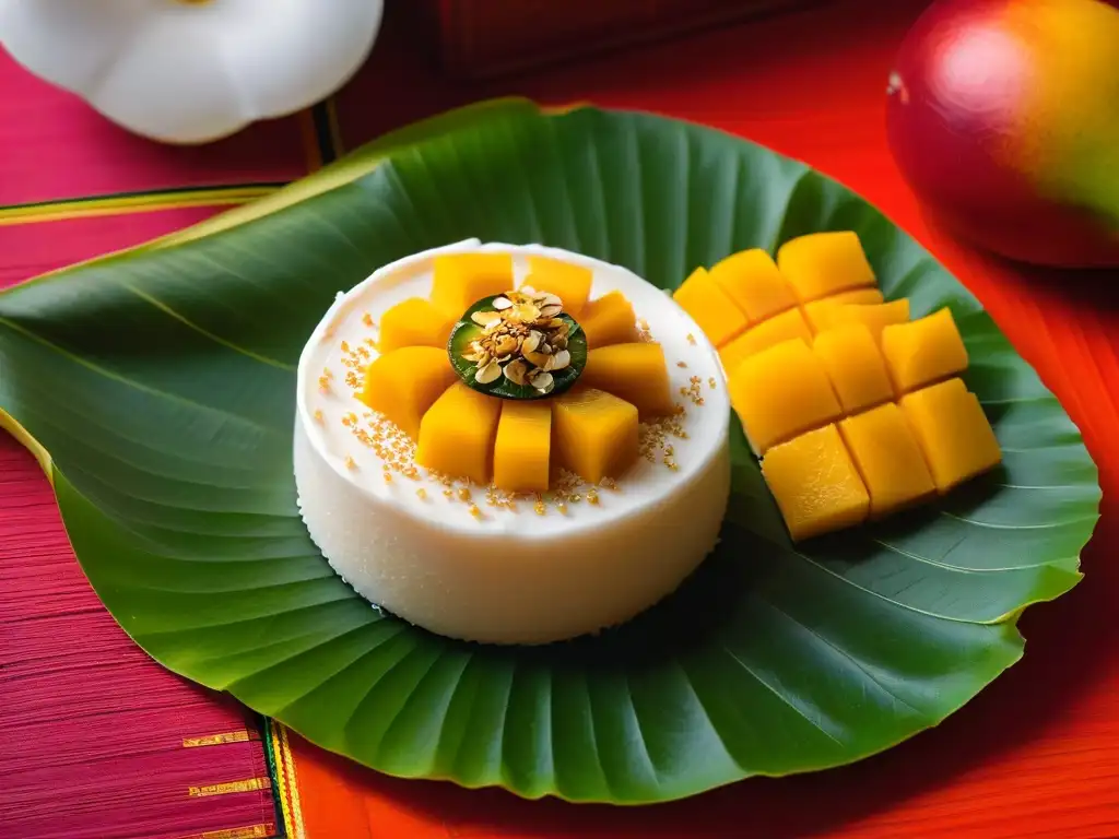 Dulce tailandés: Mango Sticky Rice vibrante y detallado Exquisita repostería tailandesa: sabores exóticos en mango sticky rice