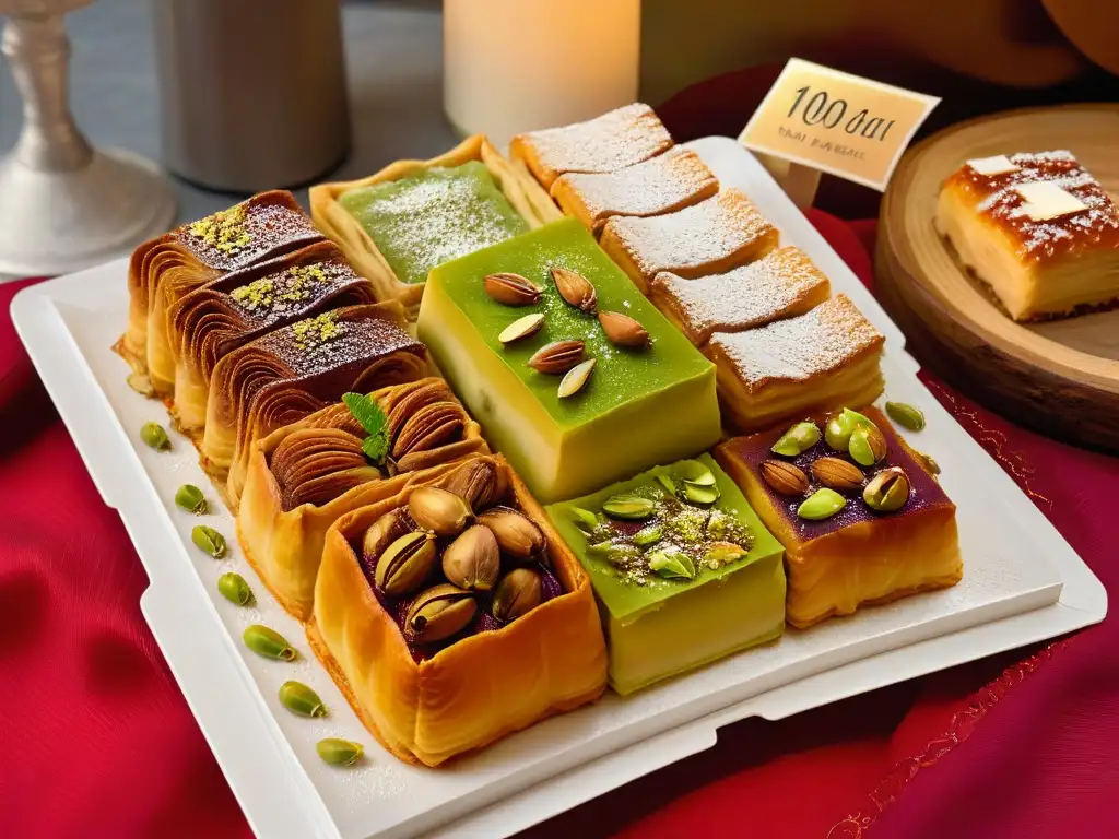 Exquisita repostería turca sabores Estambul: baklavas con pistachos y miel, una obra de arte dulce y colorida