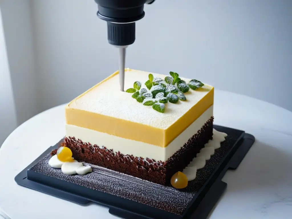 Exquisita repostería vegana con impresión 3D: tecnología y arte culinario se fusionan en una decoración precisa y vibrante de pastel vegano