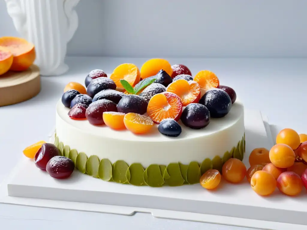 Una exquisita selección de frutas confitadas de alta calidad en una elegante presentación sobre mármol blanco