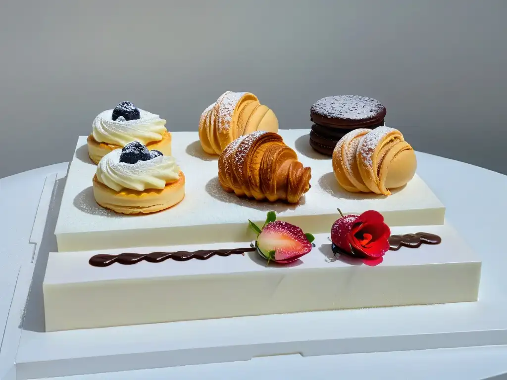 Una exquisita selección de pasteles franceses clásicos en una elegante presentación