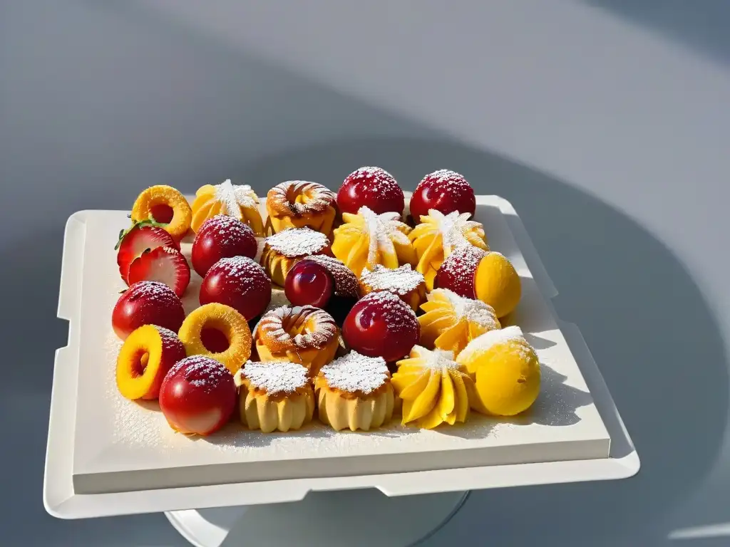 Una exquisita selección de pasteles internacionales en un plato moderno, mostrando tendencias de repostería global