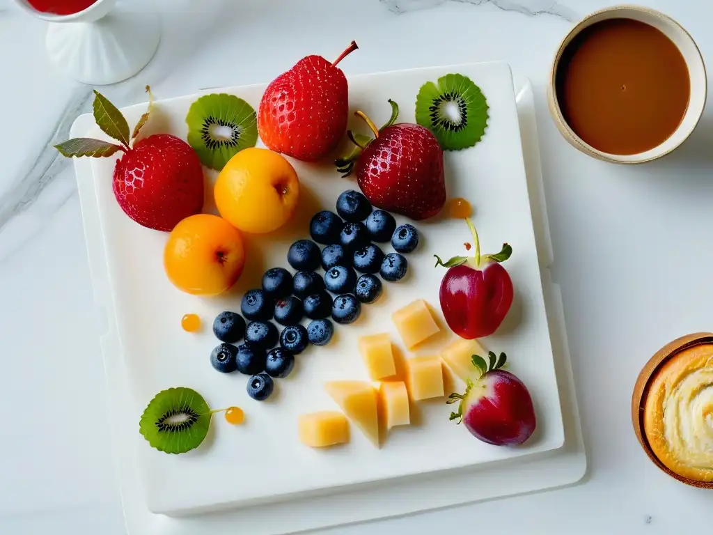 Una exquisita selección de postres para evento corporativo en estaciones, presentados con elegancia y sofisticación en una bandeja de mármol