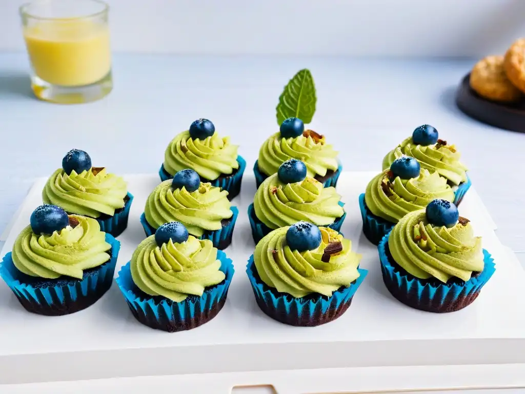 Una exquisita selección de postres keto saludables y deliciosos en un plato blanco, adornados con bayas y hojas de menta