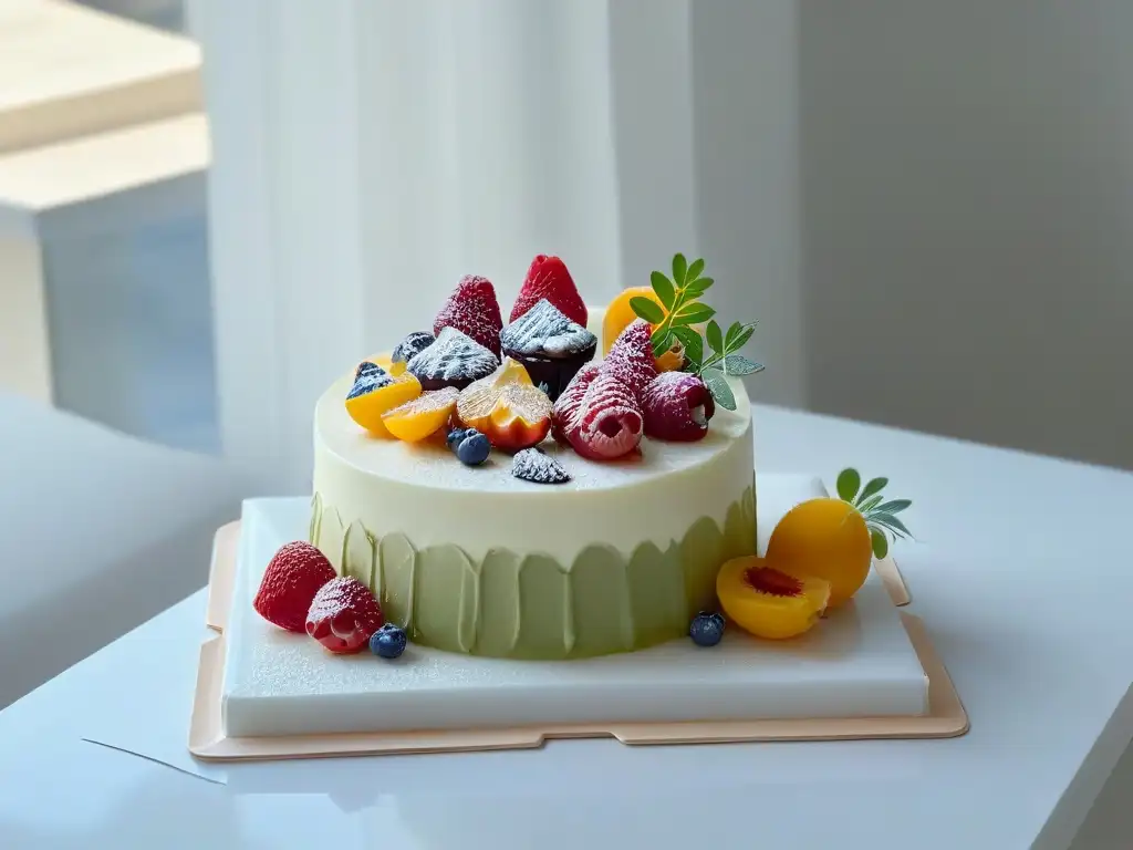 Una exquisita selección de repostería en un elegante mostrador de mármol, iluminado por luz natural en una cocina moderna