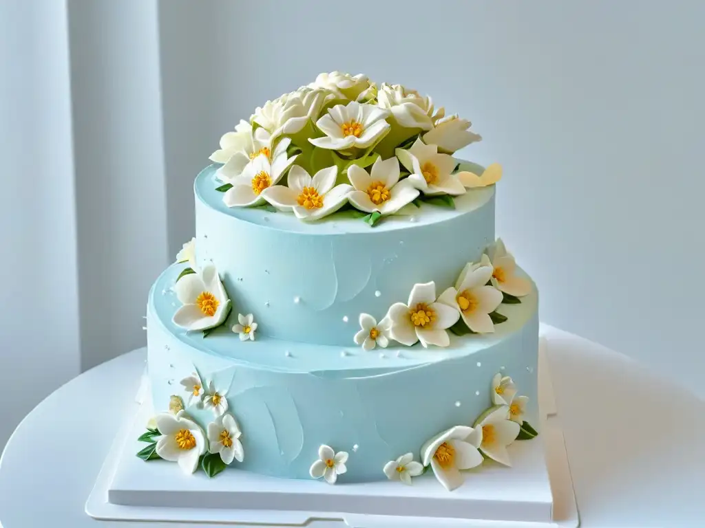 Exquisita tarta de boda decorada con detalles dorados y flores de fondant