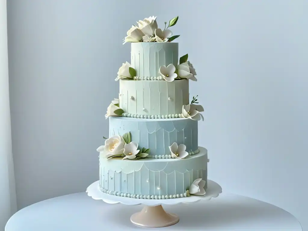 Exquisita tarta de boda en tres niveles con fondant y flores pastel Exquisita tarta de boda con detalles de fondant y moldes silicona repostería creativa