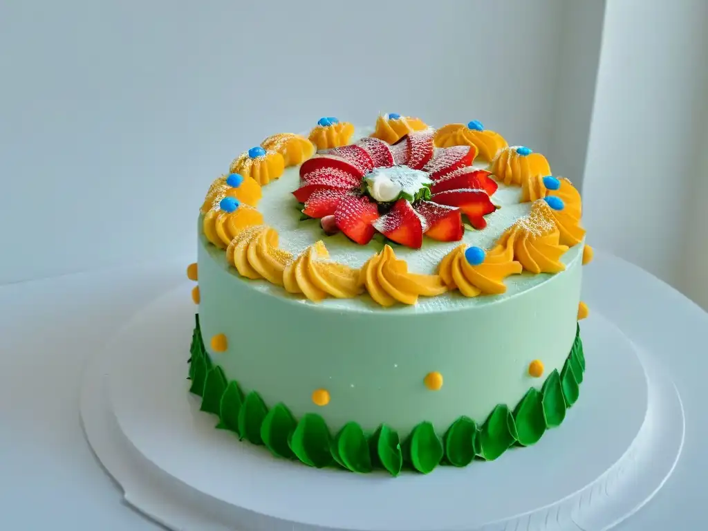 Una exquisita tarta decorada con colores vibrantes y diseños intrincados, ejemplificando el empoderamiento a través de la repostería