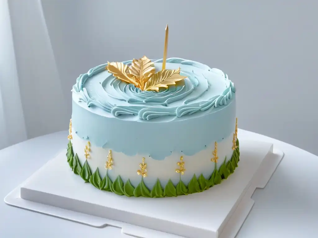 Exquisita obra de arte: Tarta decorada con detalle y elegancia Exquisita tarta decorada con fondant y detalles dorados, en revistas repostería era digital