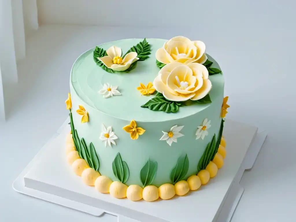 Pastel floral buttercream: detalle y precisión Exquisita tarta floral de buttercream, detalle y precisión en repostería para bases concursos repostería éxito