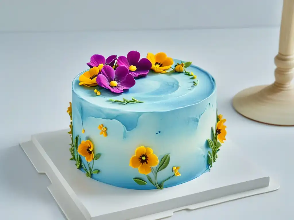 Exquisita tarta sin gluten con flores comestibles, arte en repostería para intolerancias alimentarias