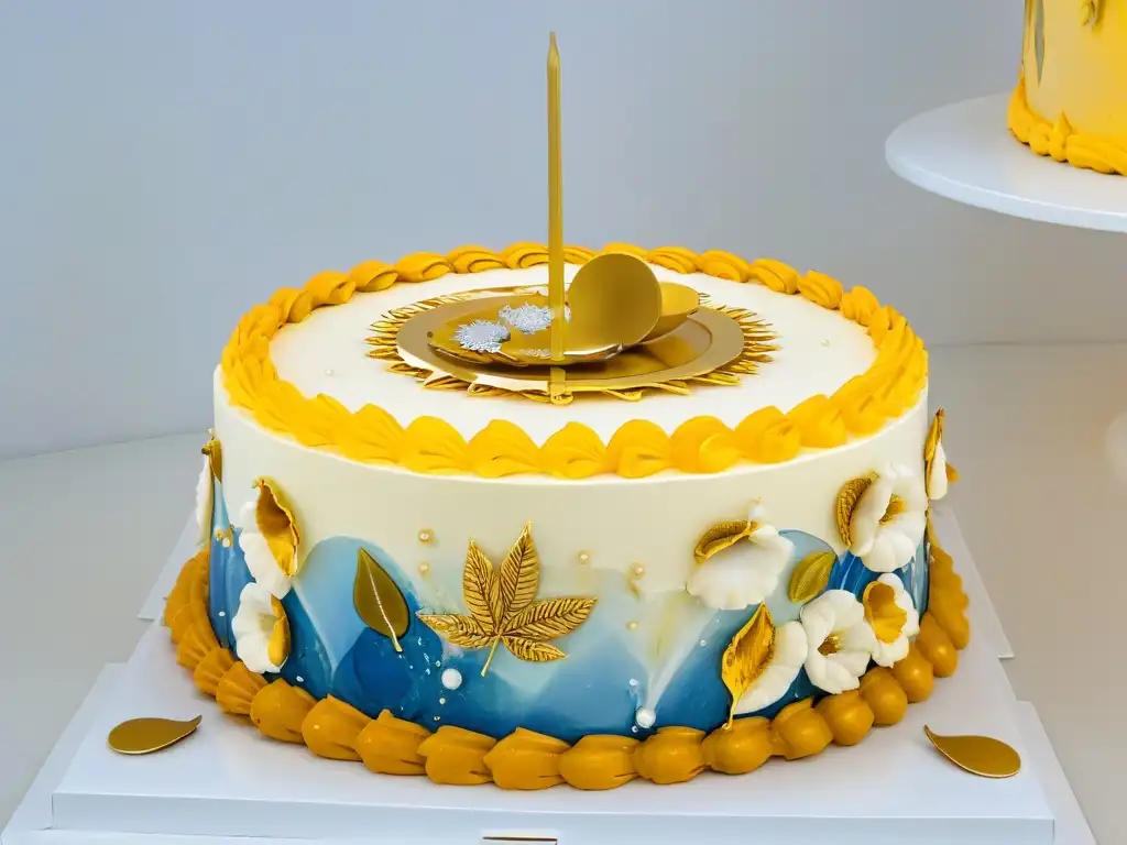 Exquisita torta decorada al estilo del Renacimiento con arte comestible en detallada perfección