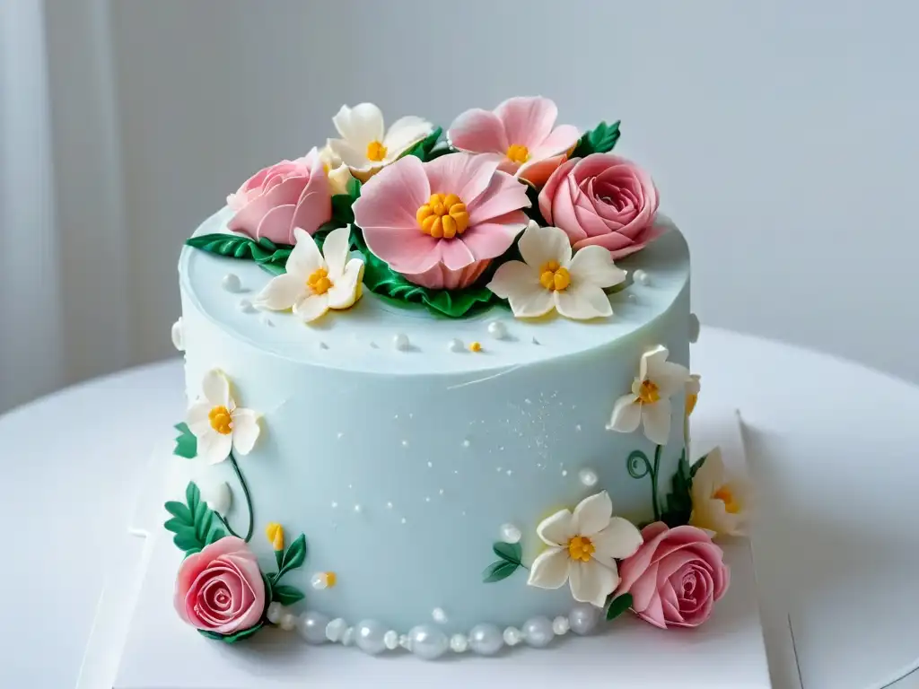 Exquisita torta de tres pisos decorada con detalle y perfección