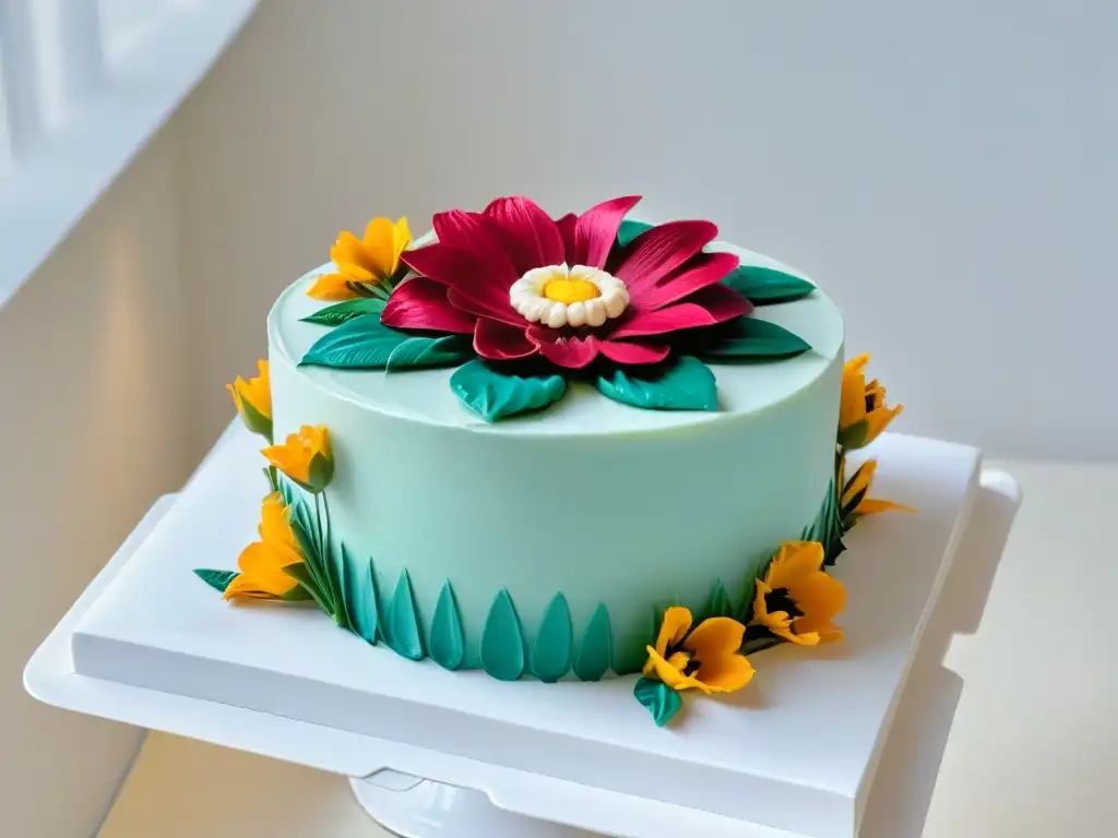 Una exquisita torta sostenible decorada con flores comestibles y detalles ecoamigables