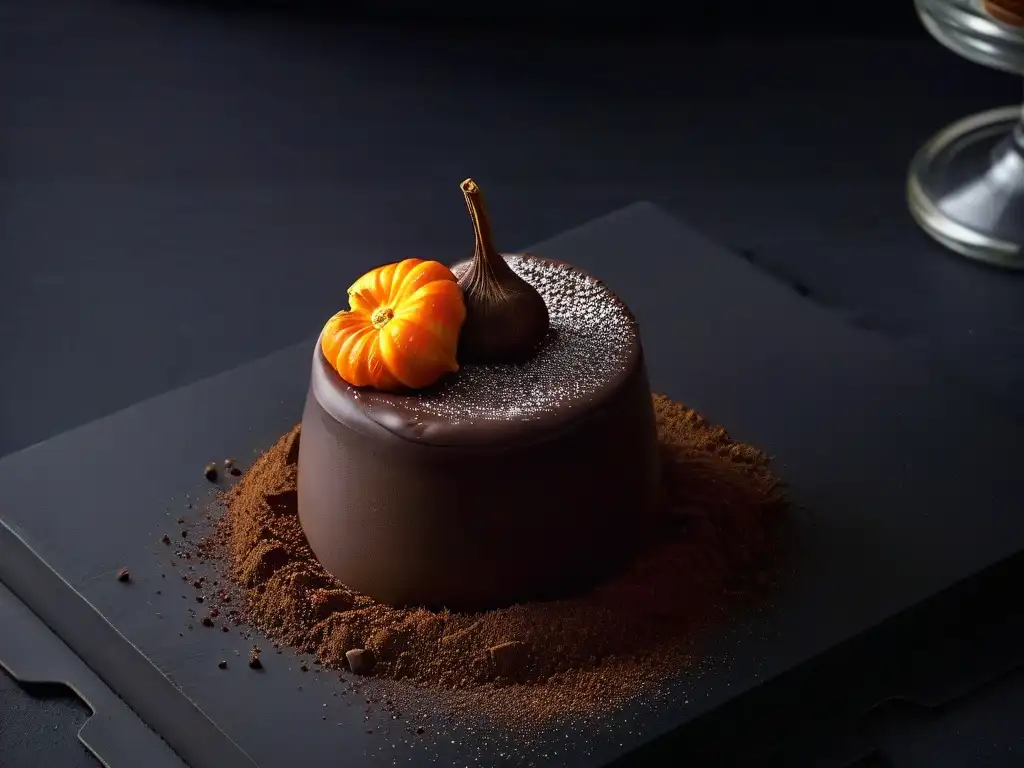 Exquisita trufa de chocolate decorada con calabaza, listo para disfrutar