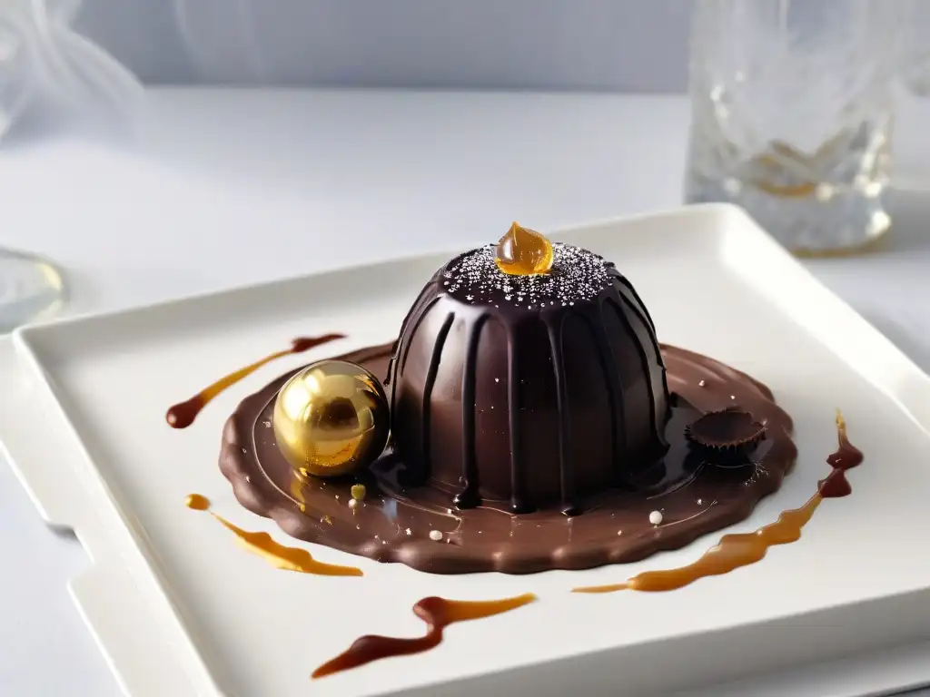 Exquisita trufa de chocolate con licor sobre cristal, elegante y lujosa