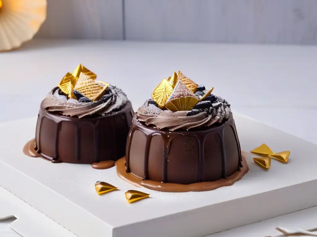 Exquisita trufa de chocolate con licor, decorada con polvo de cacao y lámina de oro, en un entorno lujoso y minimalista