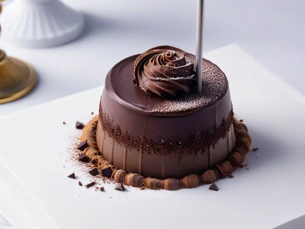 Exquisita trufa de chocolate con licor, elegante y sofisticada, resaltando sus detalles y brillo