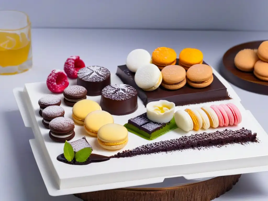 Exquisitas delicias sin gluten de todo el mundo en 8k Una exquisita variedad de postres sin gluten de todo el mundo en una presentación elegante y moderna