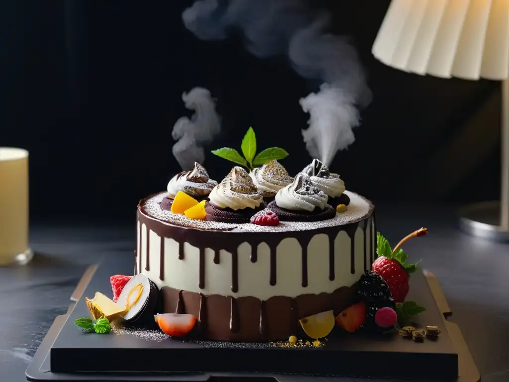 Una exquisita variedad de postres gourmet presentados en una elegante mesa de mármol negro