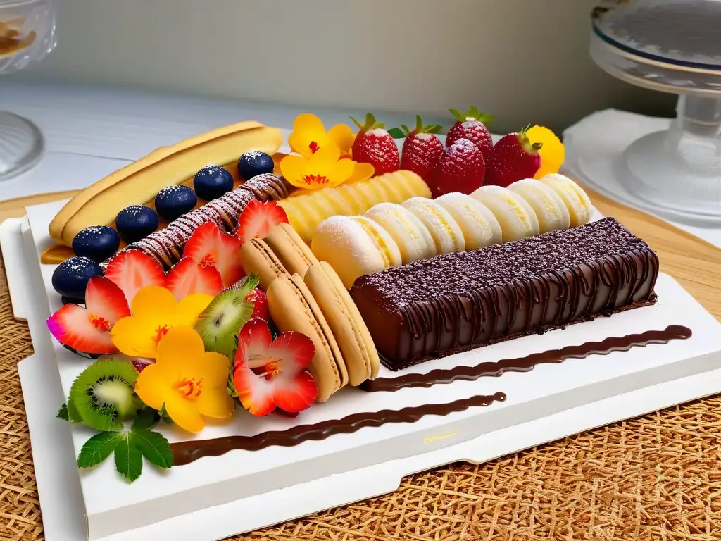 Plato de postres internacionales: 8k de delicias Exquisita variedad de postres internacionales: macarons, tiramisú, churros, mochi y Sachertorte