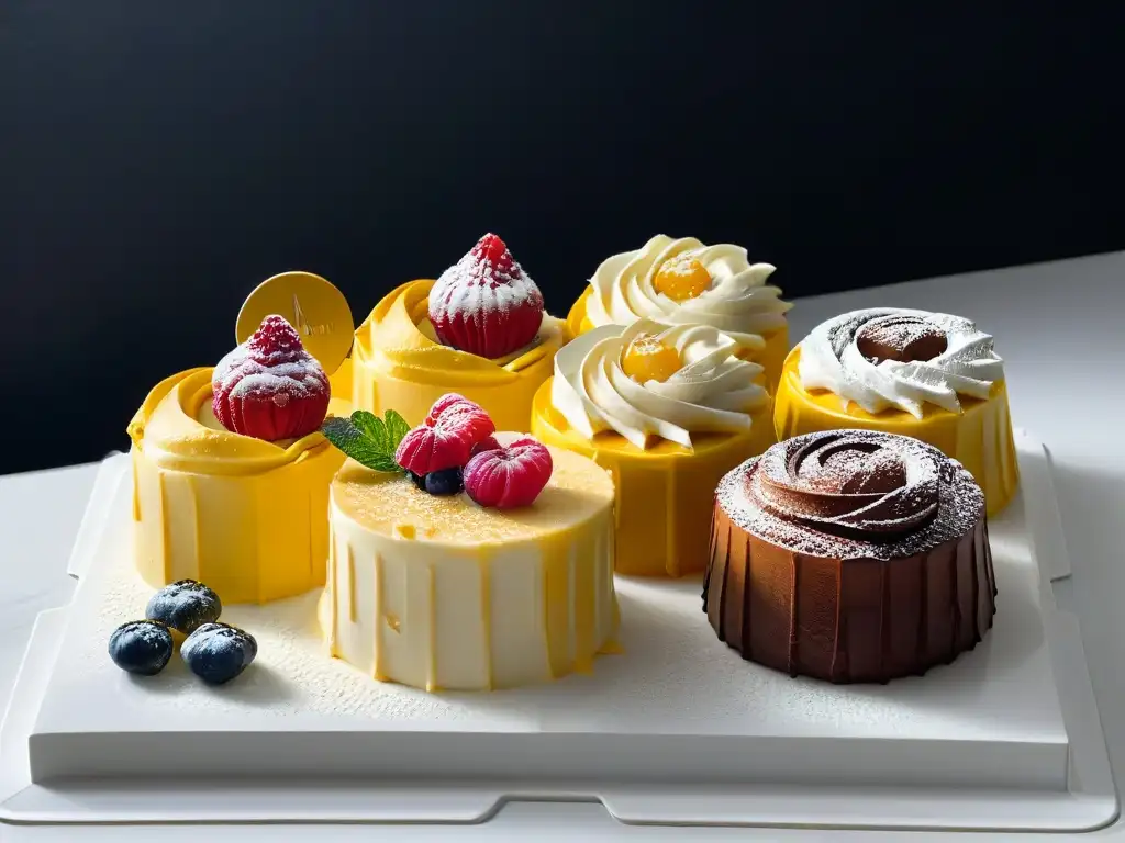 Una exquisita variedad de repostería sin gluten en plato blanco sobre fondo negro