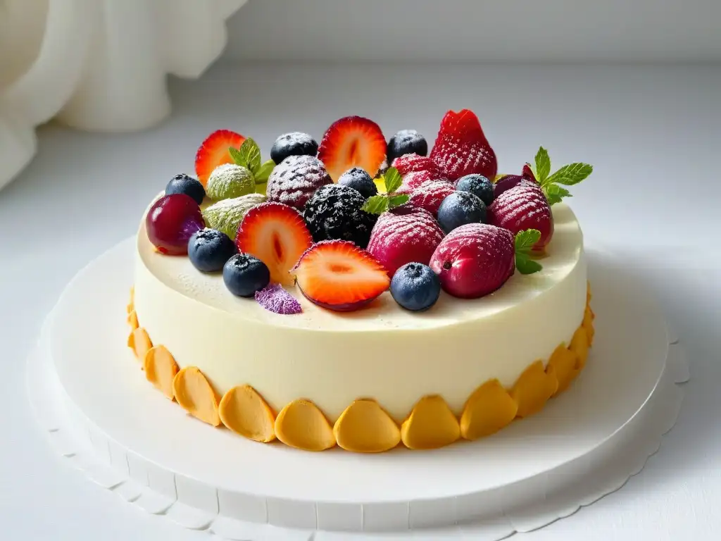 Una exquisita variedad de repostería sin gluten, innovadora y elegante, adornada con frutas y flores comestibles