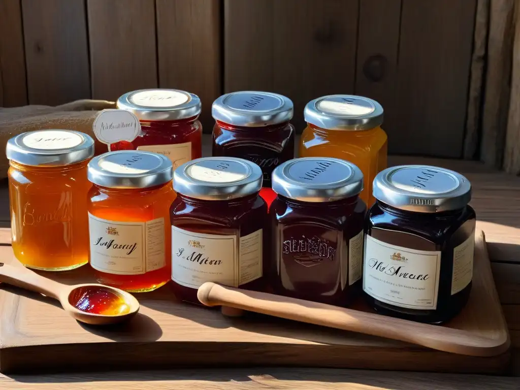 Deliciosas mermeladas veganas caseras en frascos de vidrio Exquisitas recetas mermeladas caseras veganas en tarros de cristal sobre mesa rústica, con frutas frescas y etiquetas elegantes