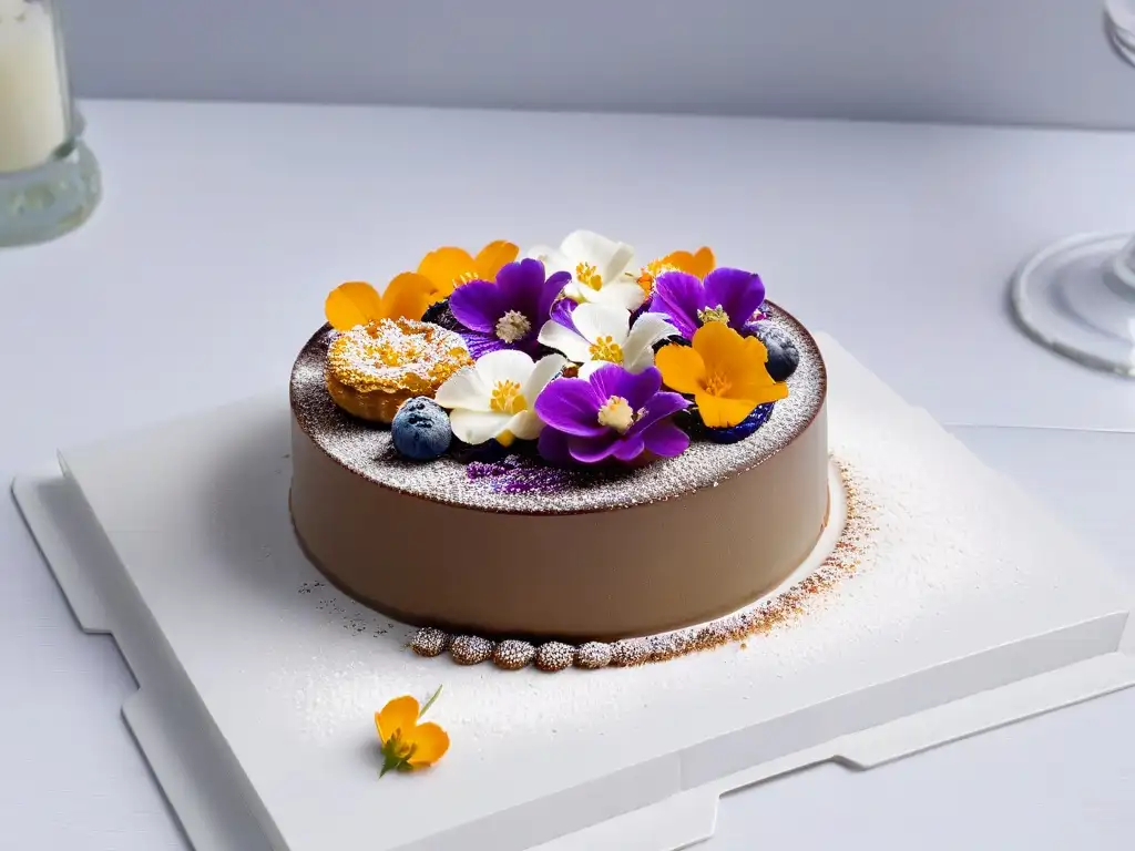 Exquisitas recetas de repostería sin azúcar en elegante presentación de postres de frutos secos con flores comestibles